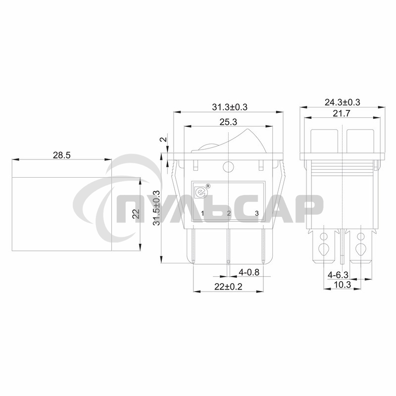 Выключатель клавишный Rexant 250V 15А (6с) ON-OFF черный с подсветкой ДВОЙНОЙ
