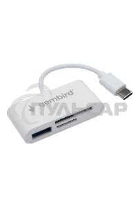 Картридер Type-C (2.0) Gembird FD2-MSD-2, 3в1: SD, TF (MicroSD), USB 2.0, кабель 10см, белый