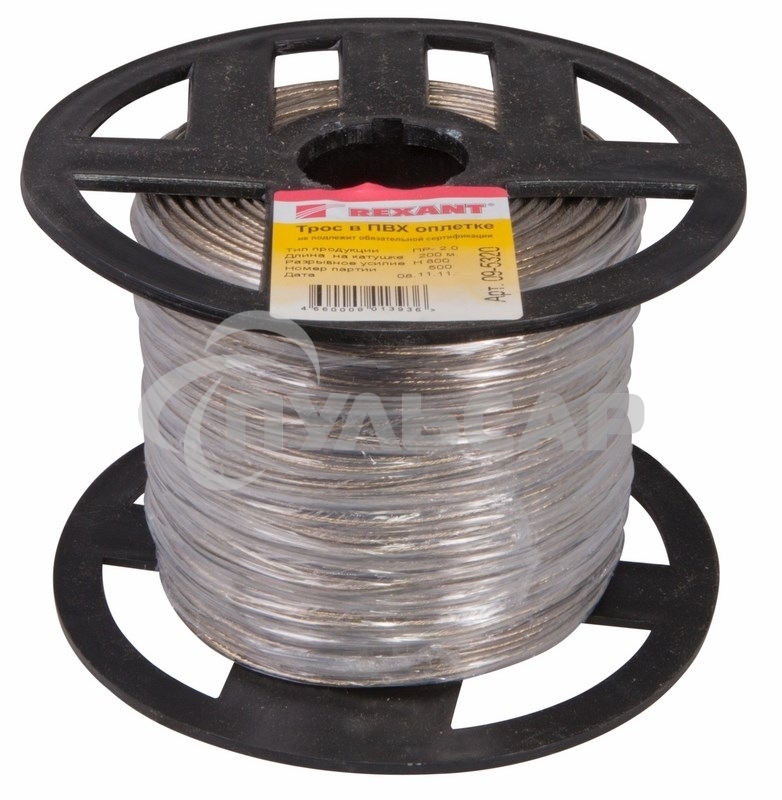 Трос стальной Rexant в ПВХ изоляции d=2.0 мм, катушка 200 метров 09-5320