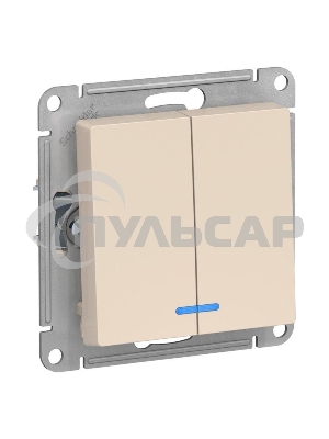 Механизм выключателя 2-кл. СП AtlasDesign 10А IP20 (сх. 5а) 10AX с подсветкой беж.