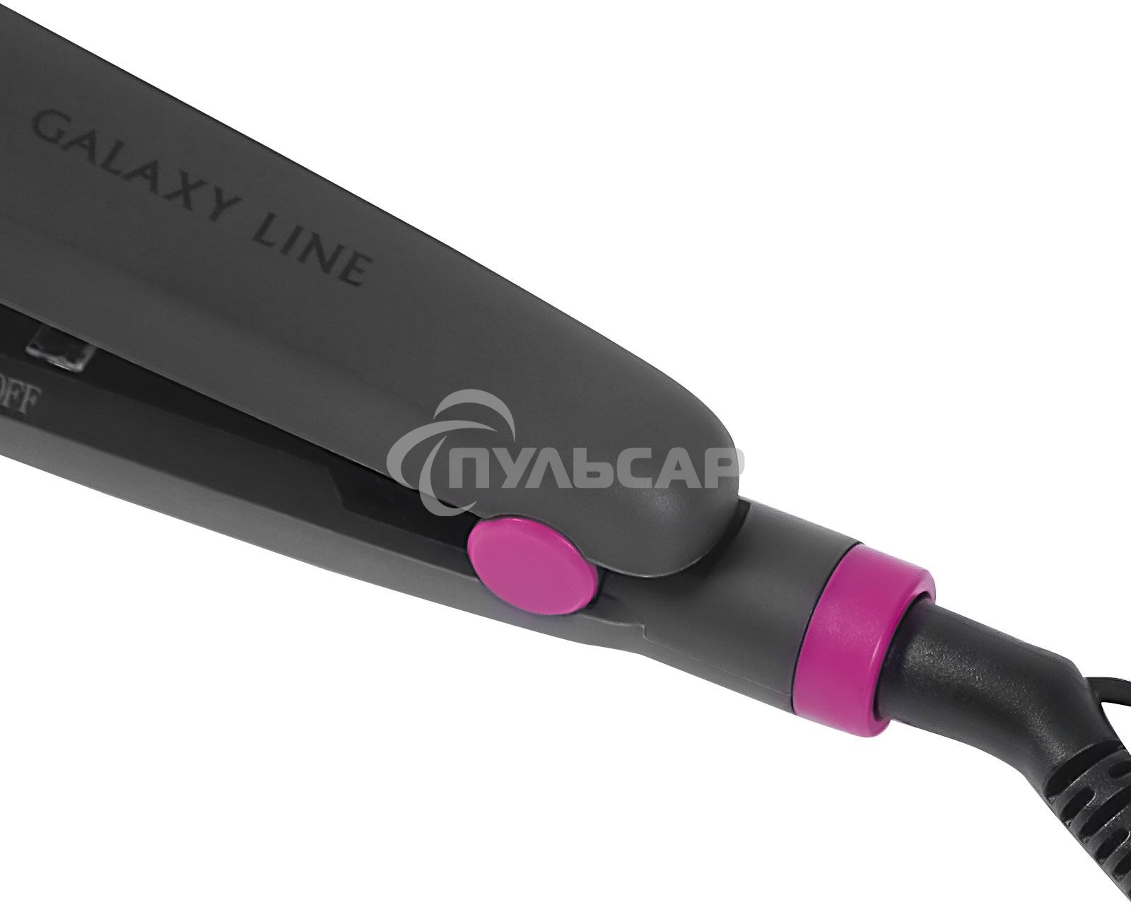 Щипцы для волос Galaxy Line GL 4522, черный, 30 Вт, керамическое покрытие рабочей поверхности, размер пластин 100х9 мм, нагревательный элемент с защитой от перегрева, температура 180°С, индикатор работы, петля для подвешивания, длина шнура 1,7