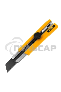 Нож, 25 мм, сменное лезвие, SK4, корпус из TPR, метал. направляющая, винтовой фиксатор Denzel