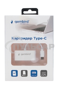 Картридер Type-C (2.0) Gembird FD2-MSD-2, 3в1: SD, TF (MicroSD), USB 2.0, кабель 10см, белый