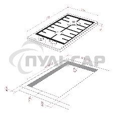 Газовая варочная панель Kuppersberg FS 36 X, газ, High-Tech, 29 см, автоматический электроподжиг, газ-контроль, форсунки под сжиженый газ, SABAF конфорки, чугунные решетки, цвет нержавеющая сталь, цвет фурнитуры черный