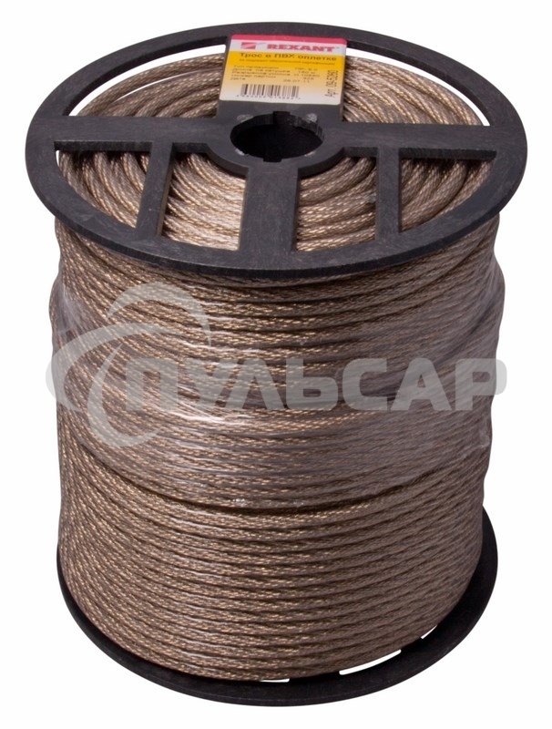 Трос стальной в ПВХ оплетке d=6,0 мм, прозрачный (бухта 150 м) 09-5260 Rexant