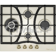 Газовая варочная панель Kuppersberg FS 610 C Bronze, газ, Classic, 61 см, автоматический электроподжиг, газ-контроль, SABAF конфорки, чугунные решетки, цвет бежевый, цвет фурнитуры бронзовый