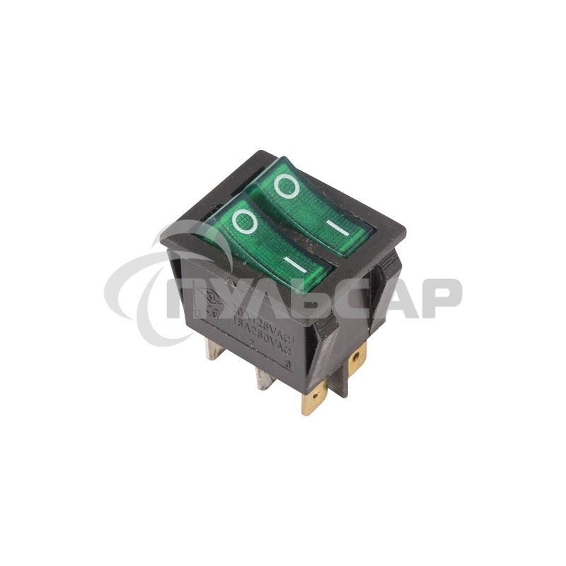 Выключатель клавишный Rexant 250V 15А (6с) ON-OFF зеленый с подсветкой ДВОЙНОЙ