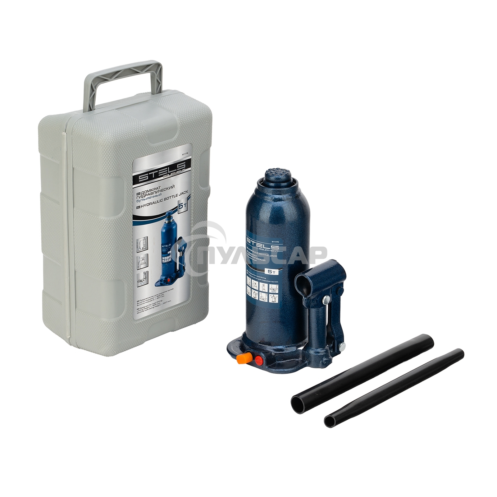 Домкрат гидравлический бутылочный, 5 т, h подъема 207-404 мм, в пласт. кейсе Stels