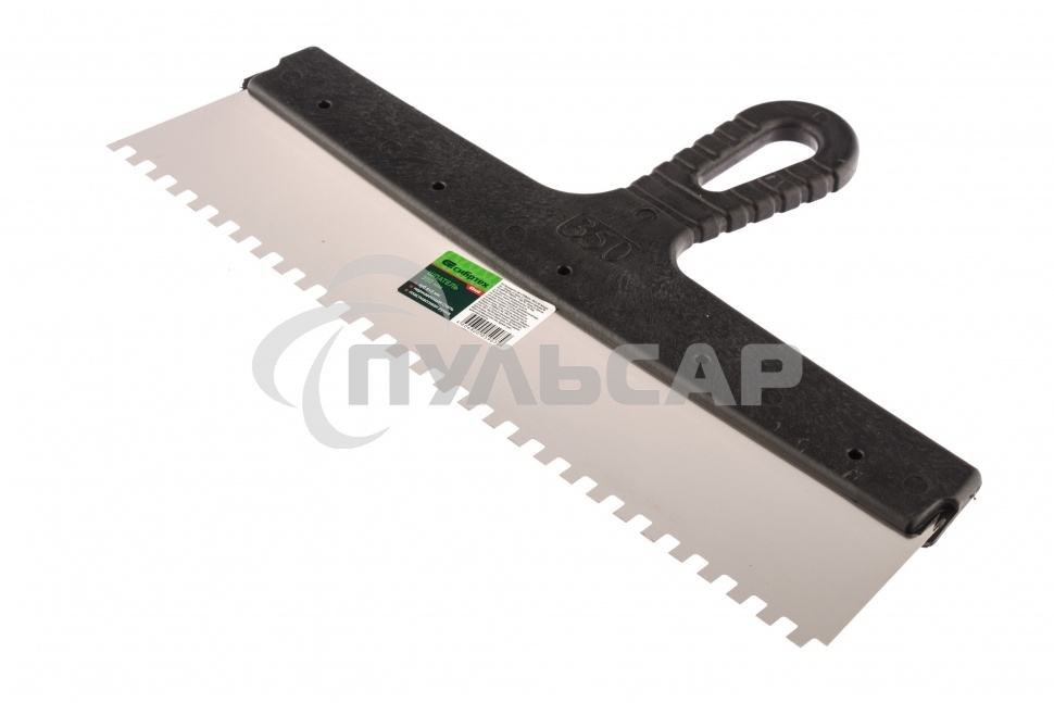 Шпатель из нержавеющей стали Сибртех 350 мм, зуб 6х6 мм, пластмассовая ручка 85468