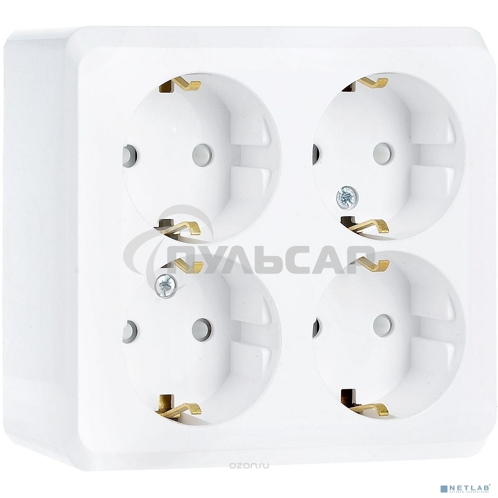 Розетка 4-м ОП Этюд 16А 250В защ. шторки с заземл. белый  SchE PA16-208B