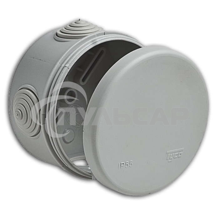 Рувинил 67025 Тусо.Коробка расп. для о/п, D = 80мм, Н = 50мм, 4ввода, IP55 (св.-серая)