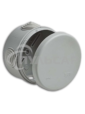 Рувинил 67025 Тусо.Коробка расп. для о/п, D = 80мм, Н = 50мм, 4ввода, IP55 (св.-серая)