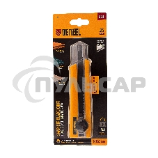 Нож, 25 мм, сменное лезвие, SK4, корпус из TPR, метал. направляющая, винтовой фиксатор Denzel