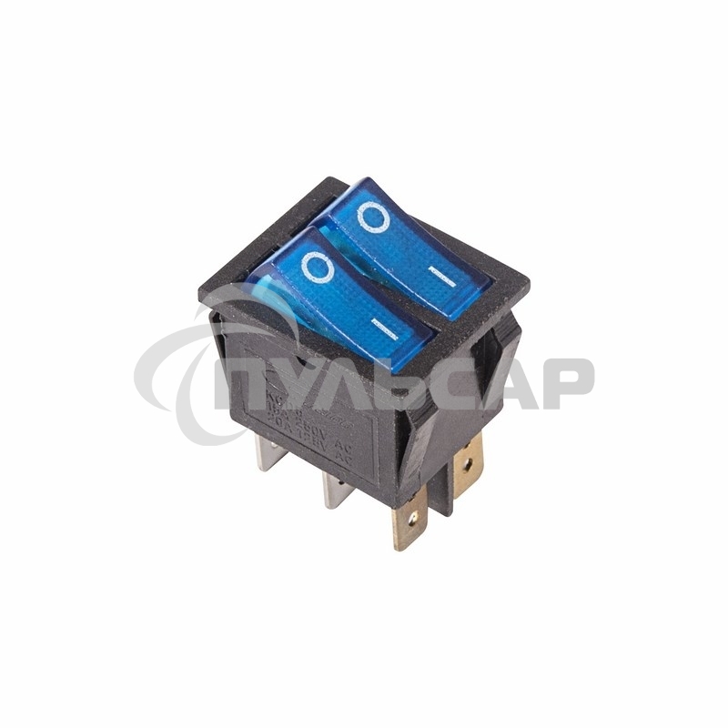 Выключатель клавишный Rexant 250V 15А (6с) ON-OFF синий с подсветкой ДВОЙНОЙ