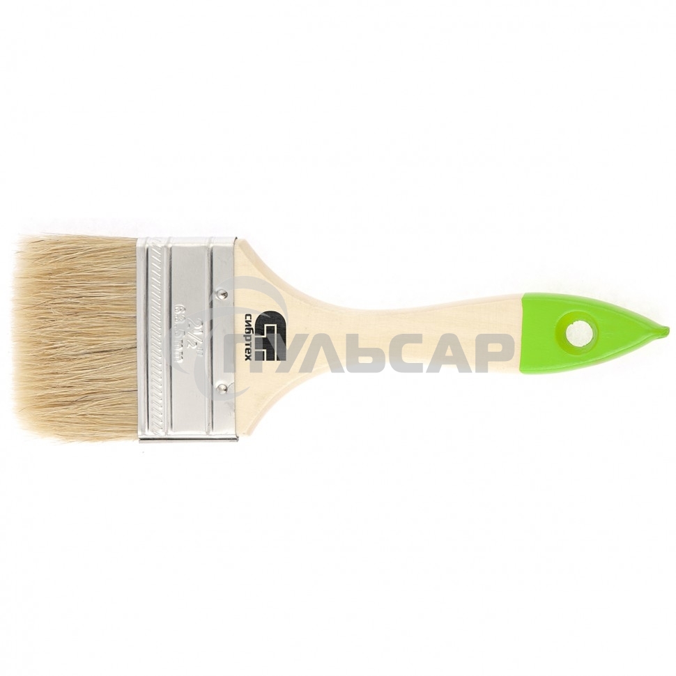 Кисть плоская 63 мм, натуральная щетина, деревянная ручка Сибртех