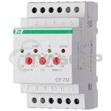 Реле напряжения CP-731 (трехфазный; микропроцессорный; контроль верхнего и нижнего значений напряжения; контроль ассиметрии; чередования фаз; монтаж на DIN-рейке 35мм 3х400/230+N 2х8А 1Z 1R IP20) F&F EA04.009.005