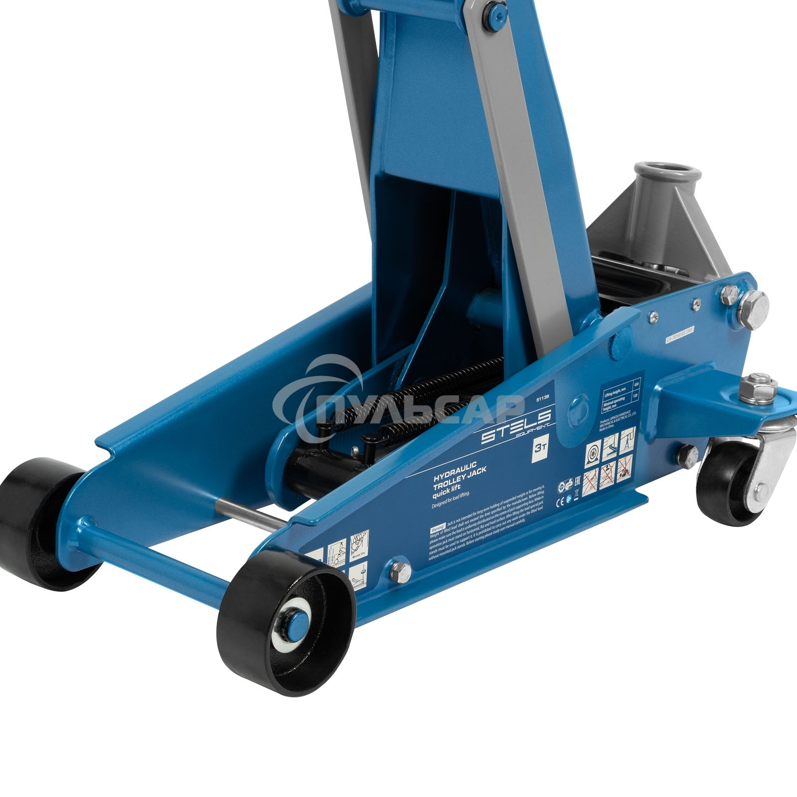 Домкрат гидравлический подкатной, 3 т, 120-450 мм, быстрый подъем, проф. Stels