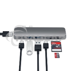 USB-хаб Satechi Aluminum Pro Hub для Macbook Pro (USB-C). Порты: HDMI, Thunderbolt 3, USB Type-C, SD, microSD, 2 x USB 3.0. серый космос.