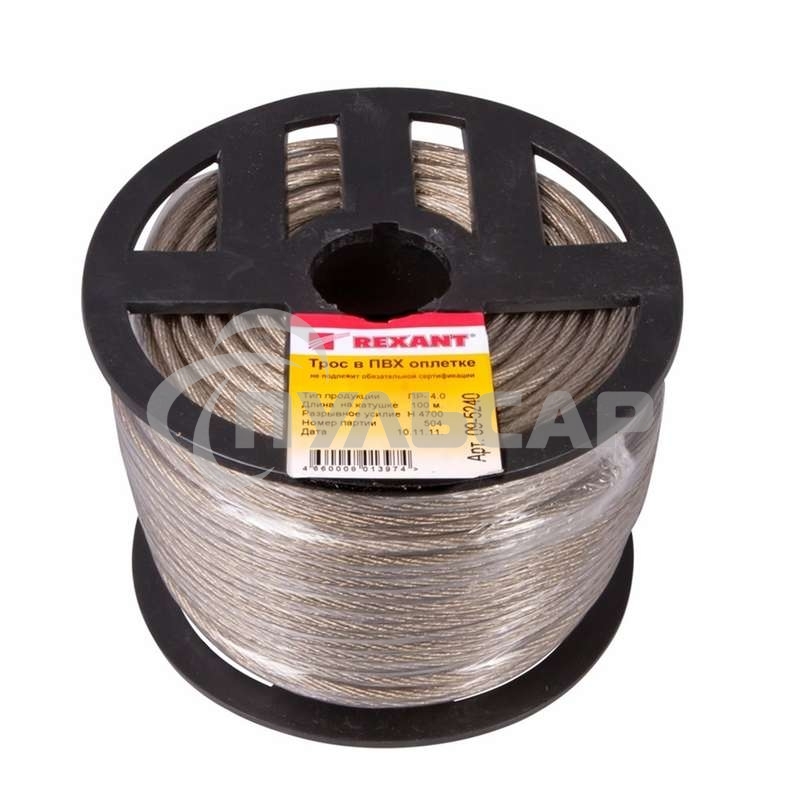 Трос стальной Rexant в ПВХ изоляции d=4.0 мм, катушка 100 метров 09-5240