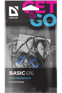 Наушники Defender Basic-616 черный/синий кабель 1,1 м