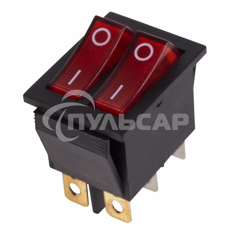 Выключатель клавишный Rexant 250V 15А (6с) ON-OFF красный с подсветкой ДВОЙНОЙ