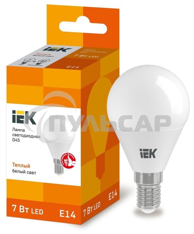Лампа cветодиодная Iek LLE-G45-7-230-30-E14 ECO G45 шар 7Вт 230В 3000К E14 IEK