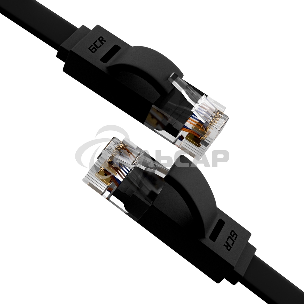 Патч-корд Greenconnect PROF плоский прямой 10.0m, UTP медь кат.6, черный, позолоченные контакты, 30 AWG, GCR-LNC616-10.0m, ethernet high speed 10 Gbит/с, RJ45, T568B