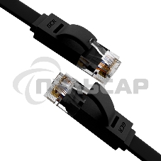 Патч-корд Greenconnect PROF плоский прямой 10.0m, UTP медь кат.6, черный, позолоченные контакты, 30 AWG, GCR-LNC616-10.0m, ethernet high speed 10 Gbит/с, RJ45, T568B