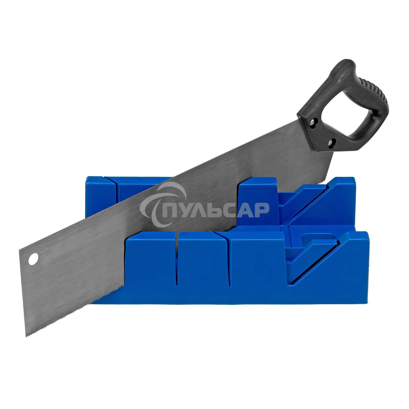 Стусло пластиковое Сибртех синее, 4 угла для запила+пила 450 мм