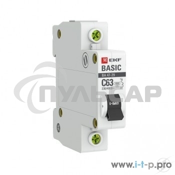 Выключатель автоматический модульный 1п C 63А 4.5кА ВА 47-29 Basic EKF mcb4729-1-63C