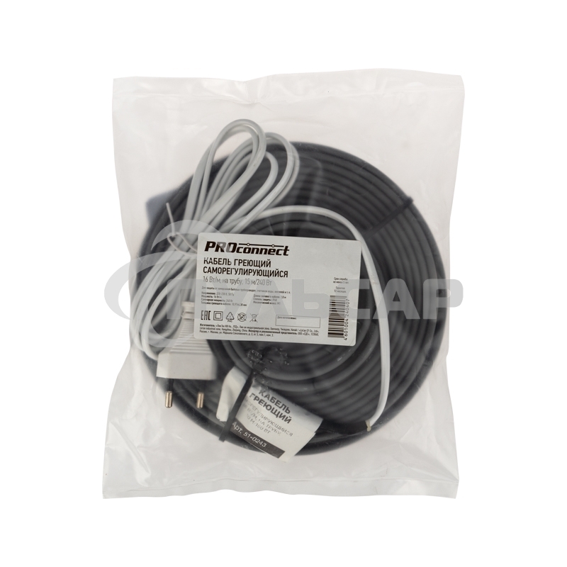Кабель греющий саморегулирующийся Proconnect 16 Вт/м, на трубу, 15 м/240 Вт