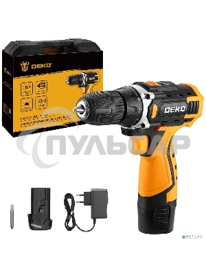 Дрель-шуруповерт Deko DKCD12V, Аккумуляторная, 12В, 2АКБ, Кейс