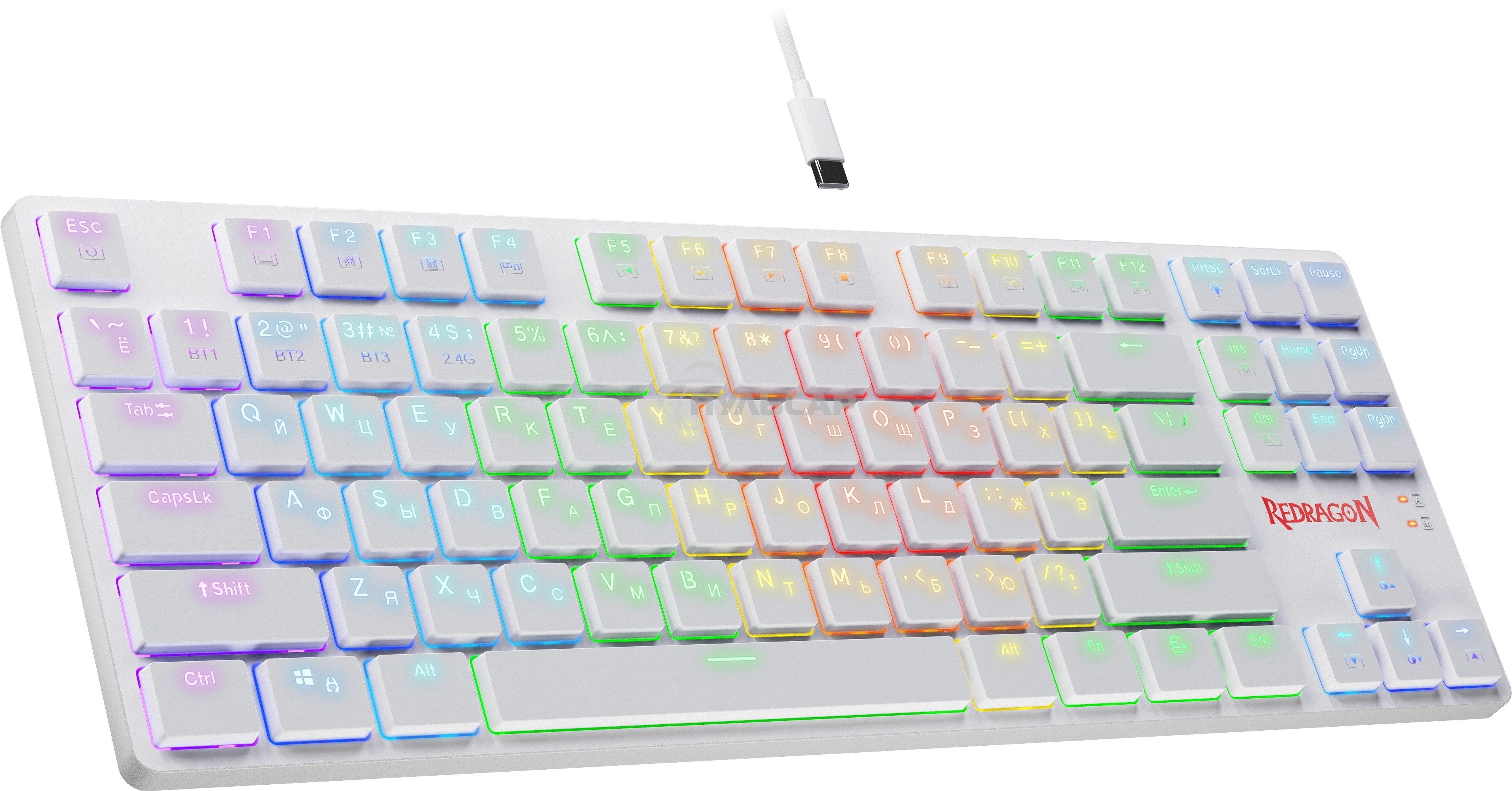 Клавиатура беспроводная Redragon Anubis беспроводная, USB, Bluetooth/Радиоканал, белый