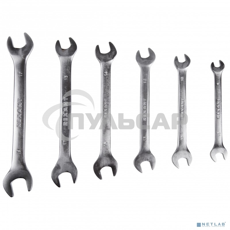 Набор ключей рожковых Rexant (8-19 мм), 6 шт., CrV, зеркальное хромирование