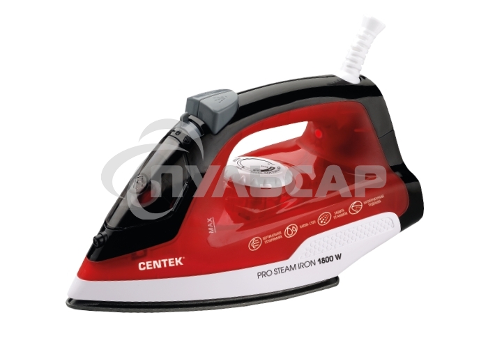 Утюг Centek CT-2347 RED 1800Вт, антипригар. подошва, паровой удар, самоочистка, 200мл