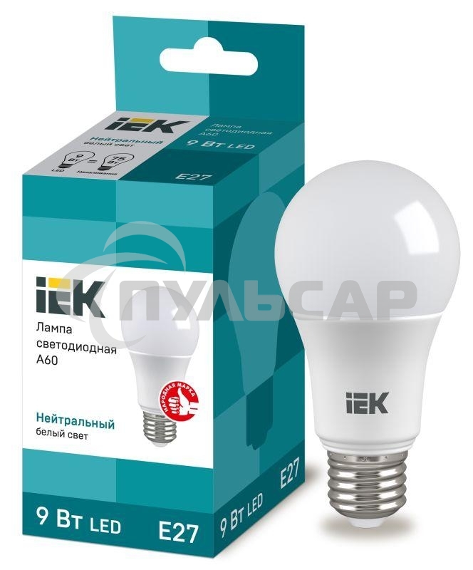 Лампа cветодиодная Iek LLE-A60-9-230-40-E27 ECO A60 шар 9Вт 230В 4000К E27 IEK