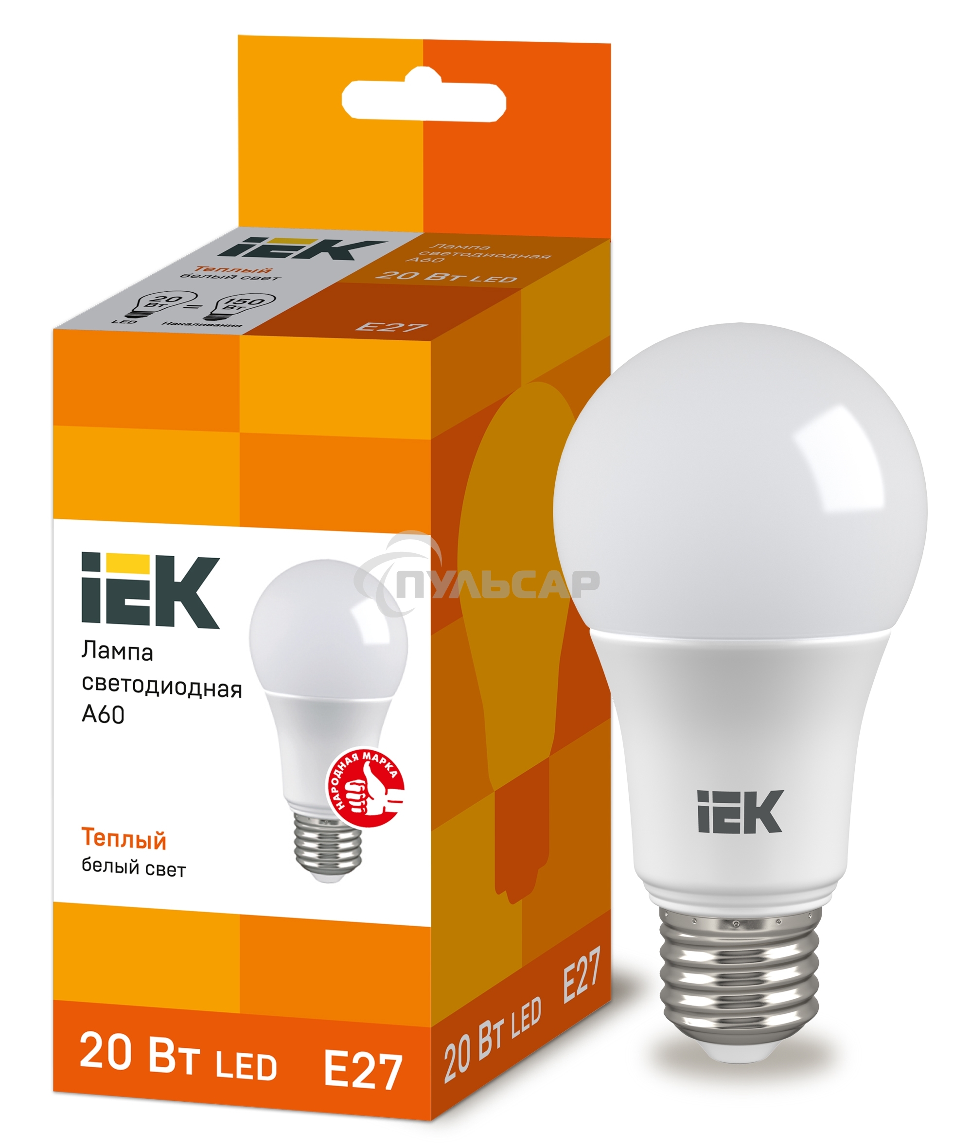 Лампа cветодиодная Iek LLE-A60-20-230-30-E27 ECO A60 шар 20Вт 230В 3000К E27 IEK