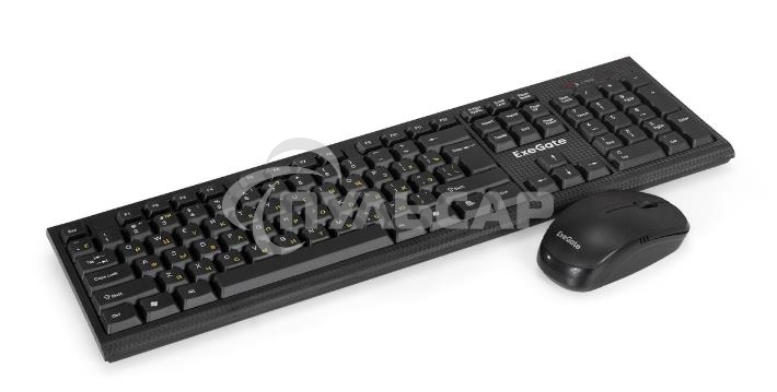 Комплект беспроводной ExeGate Professional Standard Combo MK280 (клавиатура полноразмерная влагозащищенная 104кл. + мышь оптическая 1000dpi, 3 кнопки и колесо прокрутки; USB, радиоканал 2,4 ГГц, радиус действия до 10м, черный, Color Box)