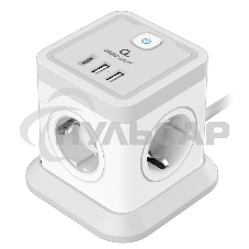 Сетевой фильтр Cablexpert Tower, TWR-4-CU2-W-2, 4р, 10А, 1xType-C PD, 20Вт, 2хUSB, 2м, ур.защиты 2+, белый, коробка