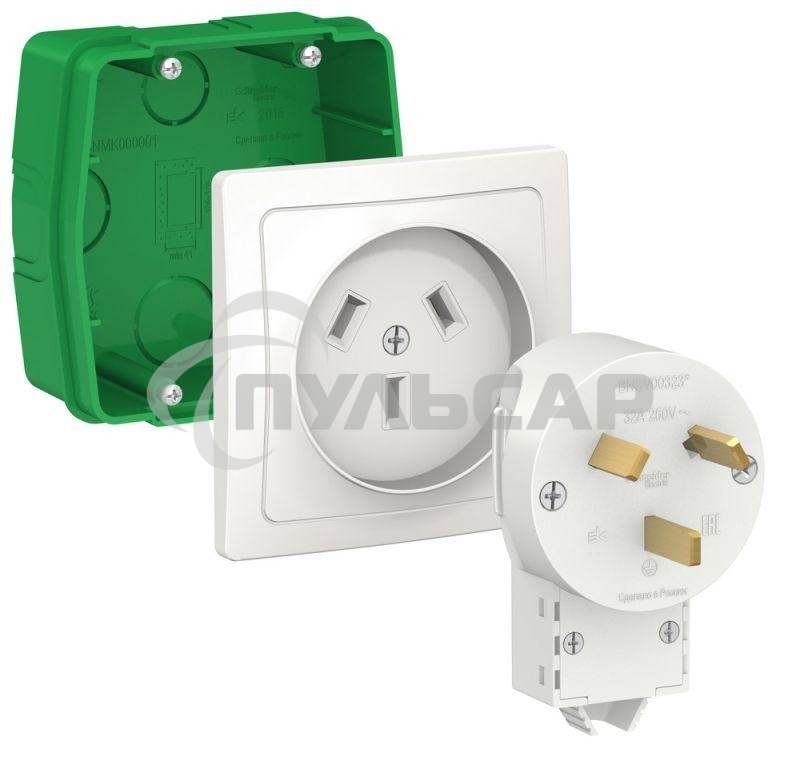 Комплект силовой СП BLANCA 32А 250В монтажная коробка + розетка + вилка бел. SchE BLNSK013231