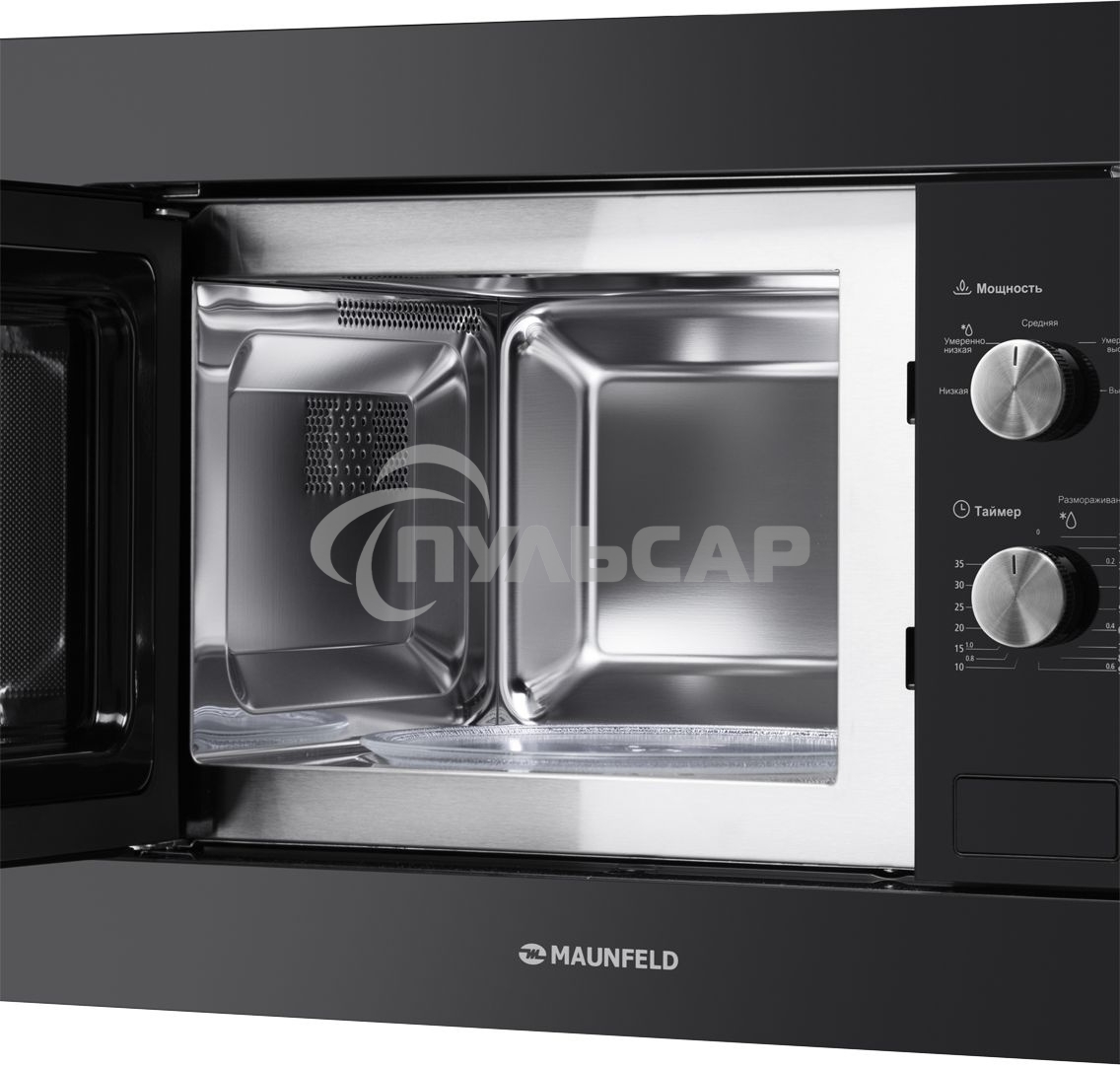 Микроволновая печь встраиваемая Maunfeld MBMO.20.1PGB черный, 20 л, 800 Вт, переключатели - поворотный механизм