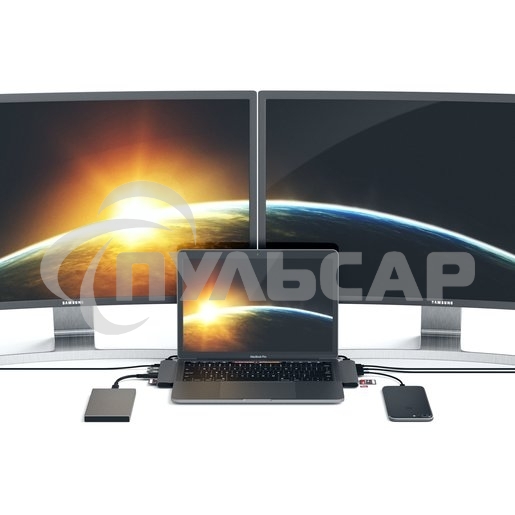 USB-хаб Satechi Aluminum Pro Hub для Macbook Pro (USB-C). Порты: HDMI, Thunderbolt 3, USB Type-C, SD, microSD, 2 x USB 3.0. серый космос.