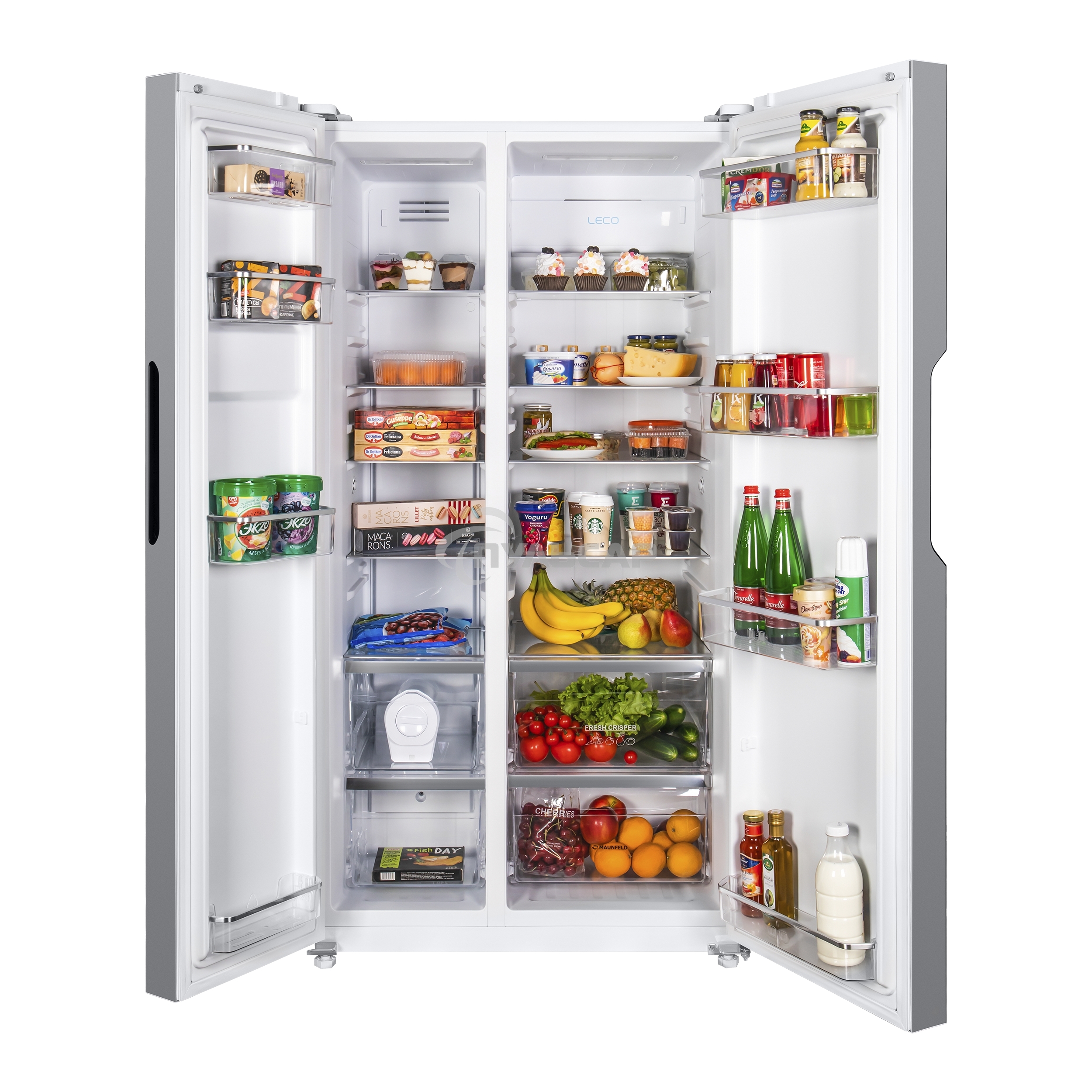 Холодильник Maunfeld MFF177NFW белый глянец двухкамерный 263/170л морозилка сбоку, No Frost, Side by Side