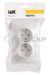 Розетка силовая Iek ERK21-K01-16-DM РСш12-3-КБ 2 местн. c з/к с защ.штор. 16А КВАРТА (белый)