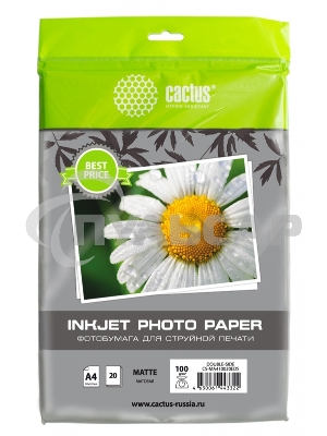 Фотобумага Cactus CS-MA410020EDS A4/100г/м2/20л./белый матовое/матовое для струйной печати