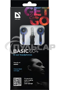 Наушники Defender Basic-604 синий кабель 1,1 м