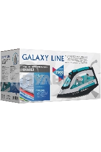 Утюг Galaxy Line GL 6123, голубой с белым, паровой, 2500 Вт, постоянный пар 50 г/мин, паровой удар 230 г/мин, функции: самоочистка, антикапля, антинакипь, функция увлажнения, вертикальное отпаривание, защита от перегрева, индикатор нагрева, керамическое п