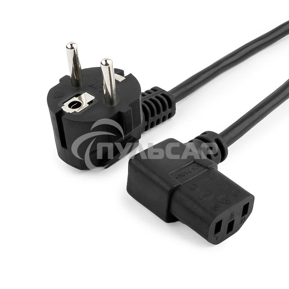 Кабель питания Gembird 1.8м, VDE(0.75мм), черный, угловой разъем, с зазем., пакет PC-186A-VDE