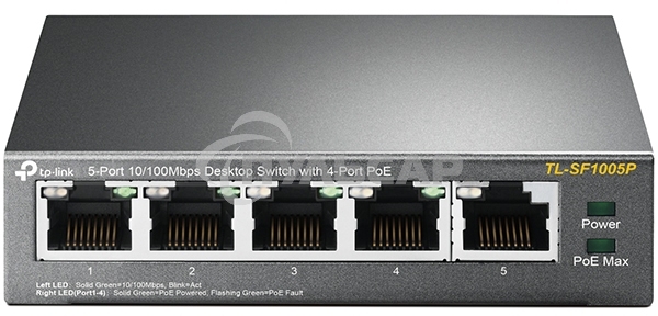 Коммутатор TP-Link SMB TL-SF1005P 5-портовый 10/100 Мбит/с настольный коммутатор с 4 портами PoE 
