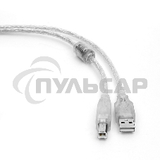 Кабель Cablexpert USB2.0 Pro, AM/BM, 0,75м, экран, 2 феррит.кольца, прозрачный (CCF-USB2-AMBM-TR-0.75M)